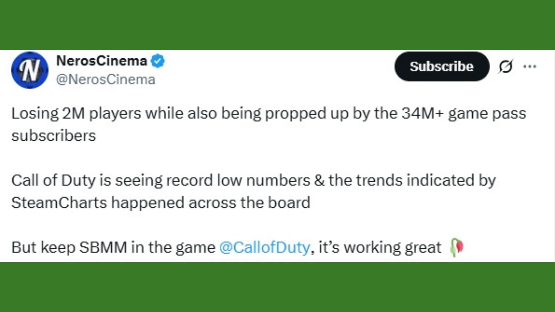 Black Ops 6 loses 2 million players for the franchise (Image via X/@NerosCinema)